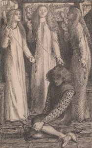 Illustration till pigor i Elfen-Mere av Dante Gabriel Rossetti
