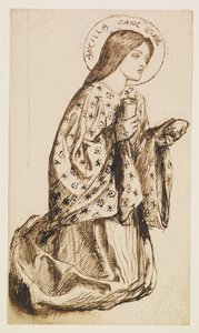 Launcelot vid den heliga graalens helgedom - Studie till Den heliga graalens ängel av Dante Gabriel Rossetti