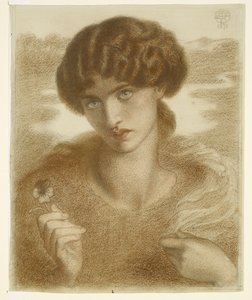 Vattenpil - Studie av kvinnligt huvud och axlar av Dante Gabriel Rossetti