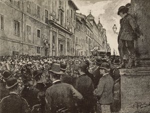 Agostino Bertanis (1812-1886) begravning, italiensk patriot och politiker, Rom, Italien, teckning av Dante Paolocci, gravyr från L