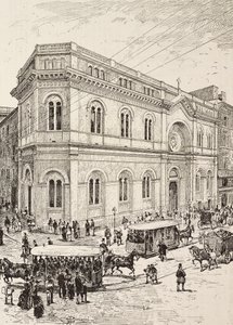 Evangelisk kyrka på Via Nazionale, Rom, Italien, gravyr från teckning av Dante Paolocci, från L