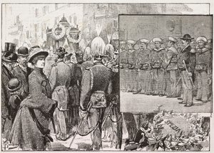 Begravning av amiral Luigi Buglione di Monale (1821-1884), Rom, Italien, gravyr från teckning av Dante Paolocci, från L