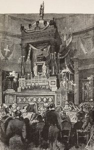 Italienska politiker och officerare som deltar i begravningsceremonin för Victor Emmanuel II (1820-1878), kung av Italien, Rom, Italien, gravyr från teckning av Dante Paolocci, från L