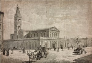 Ny kyrka av det heliga hjärtat i Rom, Italien, gravyr från teckning av Dante Paolocci, från L