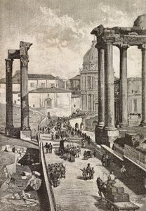 Passage genom Forum, Rom, Italien, gravyr från teckning av Dante Paolocci, från L