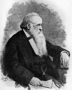 Porträtt av Agostino Depretis (1813-1887), italiensk statsman, teckning av Dante Paolocci (1856-1926), gravyr från L