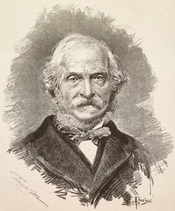 Porträtt av Terenzio Mamiani (1799-1885), italiensk politiker och författare, gravyr från en teckning av Dante Paolocci och ett fotografi av Della Valle, från L