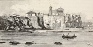 Vy över Nettuno, Italien, gravyr från teckning av Dante Paolocci, från L