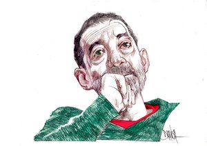 Emanuele Trevi, 2021 (digital teckning med färgpenna) av Dariush Radpour