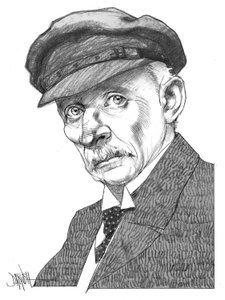Gustav Meyrink, 2024 (digital teckning med färgpenna) av Dariush Radpour