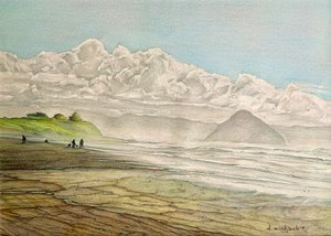 California Coastline, 2017 (blyerts, bläck och akryl på papper) av Darrell Windjack