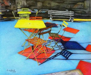Patio Chairs, 2018 (blyerts, bläck på papper) av Darrell Windjack
