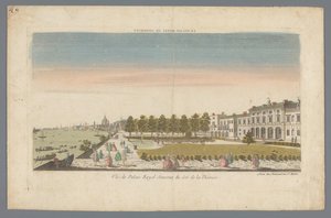 Vy över Somerset House från Themsen med London i bakgrunden Le Palais Royal de Somerset / Vue du Palais Royal Somerset du côté de la Thamise (titel på objektet)