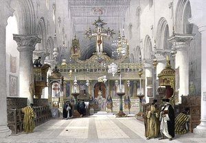 Kapell i klostret St. Catherine på berget Sinai, 21 februari 1839, skylt 112 från volym III av "Det heliga landet", graverad av puben Louis Haghe (1806-85). 1849 (lito) av David (after) Roberts