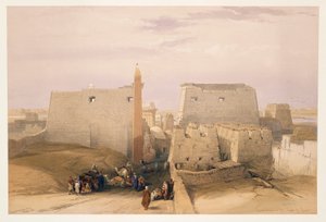 Egypten, ingången till Luxortemplet, gravyr baserad på teckning av David Roberts