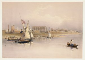 Misri, magofu ya Luxor kutoka Mto Nile, kuchonga kulingana na kuchora na David Robertsswed av David (after) Roberts