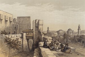 Ingången till Jerusalems citadell (färg litho) av David (after) Roberts