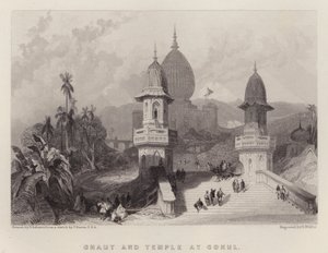 Ghaut och templet vid Gokul (färg litho) av David (after) Roberts