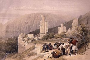 Rester av en triumfbåge i Petra, 8 mars 1839, skylt 100 från volym III av "Det heliga landet", graverad av puben Louis Haghe (1806-85). 1849 (lito) av David (after) Roberts