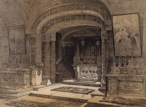 Bebådelsens helgedom, Nasaret (färg litho) av David (after) Roberts