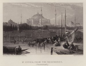 St Sophia, från Bosporen, Konstantinopel (färg litho) av David (after) Roberts