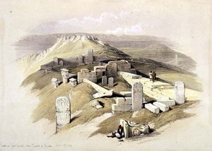 Templet på Gebel Garabe, kallat Surabit el Khadim, 17 februari 1839, platta 119 från volym III av "The Holy Land", graverad av Louis Haghe (1806-85), pub. 1849 (litografi)