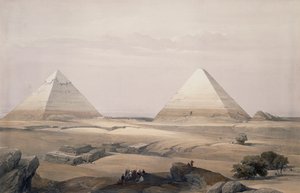 Pyramiderna i Giza, gravyr från teckning av David Roberts (1796-1864), från Egypten och Nubien
