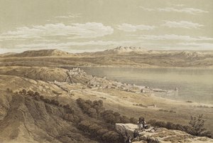 Tiberias ser mot Hermon (färg litho) av David (after) Roberts