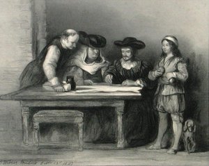 Christopher Columbus (1451-1506) i klostret i la Rabida från 