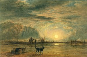 Strandscen - Sunrise, ca 1820 (akvarell och penna över grafit på papper) av David (attr. to) Cox