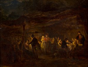 En kvällsbankett, soldater före ett slott (olja på panel) av David (circle of) Wilkie