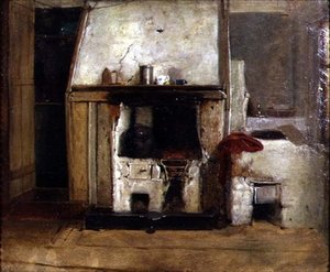 A Kitchen Hearth (olja på duk) av David (follower of) Wilkie