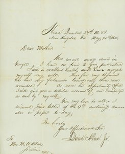 Brev undertecknat David Allan, Jr., Head Quarters 29th M.V.I., nära Kingston, Ga., till hans mor Mrs. M.A. Allan, St. Louis, Mo., 20 maj 1864 av David Allan