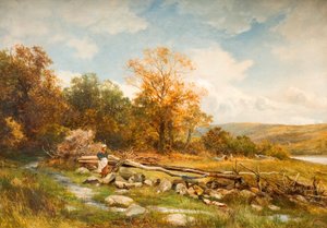 Tidvattenstängsel vid floden Conwy i Bachlediog, 1891 99 River; Conwy; Conway; Tidvattenstängsel; barriär; Bachlediog; Afon Conwy; Conway; landskap; Wales; Wales; höst; höst; av David Bates