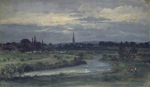 Utsikt från Pugins hus nära Salisbury (olja på frässkiva, monterad som ritning)
