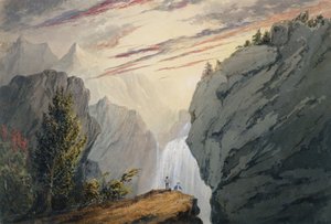 Vid vattenfallet, ca 1850 (akvarell, gummi arabicum och gouache på benvitt vävt papper)