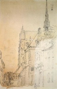 En katedral på en gata (krita och tvätt på papper) av David Cox