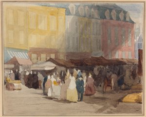 En fransk marknadsscen, möjligen Boulogne av David Cox