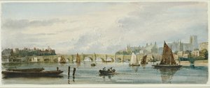 Utsikt över Westminster Bridge västerut mot Lambeth Palace och Westminster Abbey av David Cox