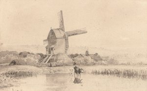 Boskap vattnade vid en väderkvarn på Dulwich Common, 1811 av David Cox