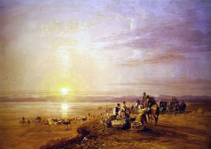 Crossing the Sands (akvarell över spår av penna med utskrapa på papper) av David Cox