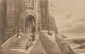 Figurer på den yttre trappan till ett slott av David Cox