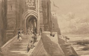 Figurer på den yttre trappan till ett slott av David Cox