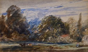 Landskap med kor och figur av David Cox