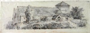 Llanfair Church, North Wales, ca 1813 av David Cox