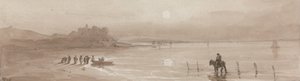 Havskusten, solnedgång med Harlech Castle av David Cox