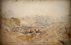 The Bridge at Rhayader (penna och akvarell på papper) av David Cox