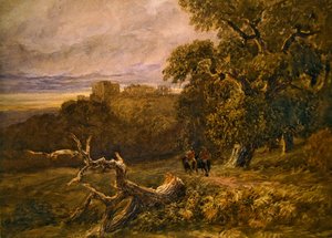 Resenärer nära Hardwicke Castle (akvarell på papper) av David Cox