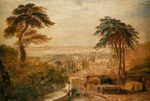 Utsikt över en stad (akvarell på papper) av David Cox