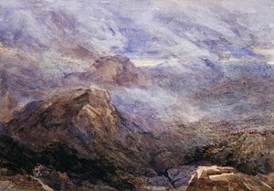 Welsh Sketch - Burning Bracken (akvarell på papper) av David Cox